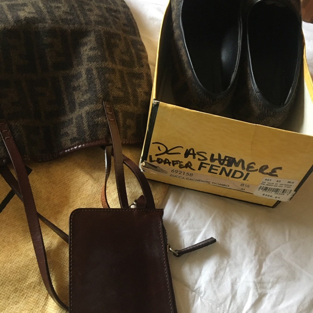Fendi cashmere loafers (size 8) and cashmere tote set